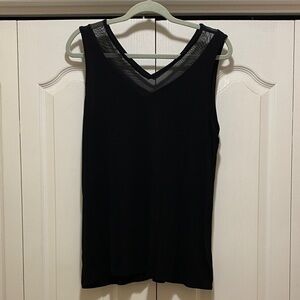Tahari Black Mesh V-Neck Tank Top